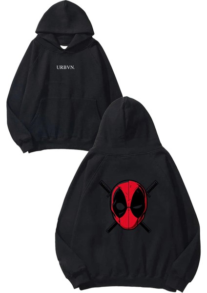 Deadpool 1 Tasarım Baskılı Oversize Siyah Kapüşonlu Sweatshirt