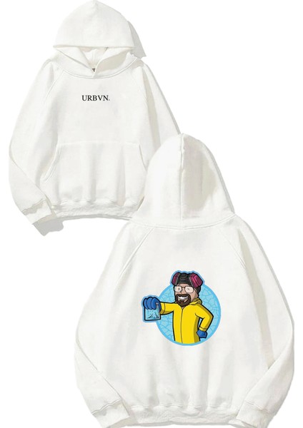 Breaking Bad Man Tasarım Baskılı Oversize Beyaz Kapüşonlu Sweatshirt