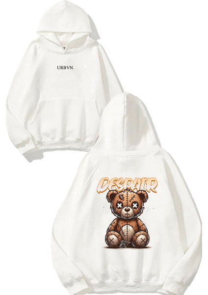 Despair Tasarım Baskılı Oversize Beyaz Kapüşonlu Sweatshirt