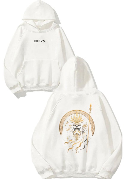 Kral Tasarım Baskılı Oversize Beyaz Kapüşonlu Sweatshirt