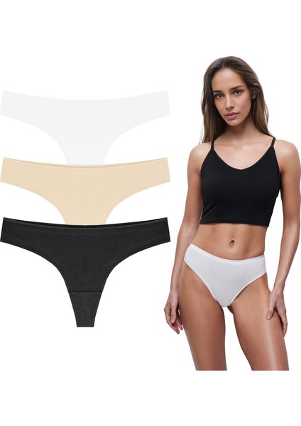 , kadın, pamuklu Brazilian Basic Külot 3'lü, Siyah, Krem, Beyaz