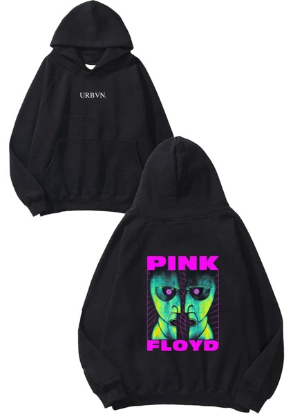 Pink Floyd Yüz Tasarım Baskılı Oversize Siyah Kapüşonlu Sweatshirt