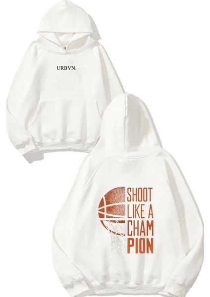 Shoot Tasarım Baskılı Oversize Beyaz Kapüşonlu Sweatshirt
