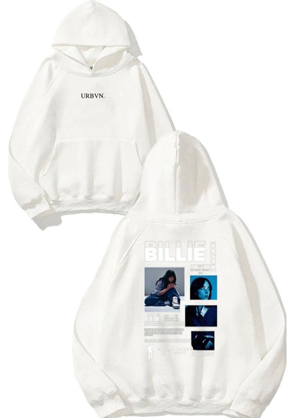 Billie 1 Tasarım Baskılı Oversize Beyaz Kapüşonlu Sweatshirt