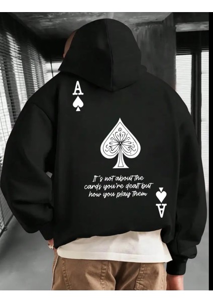 Büyük Beden Özel Tasarım Kapüşonlu Maça Sırt Baskılı %100 Pamuk Oversize Erkek Sweatshırt