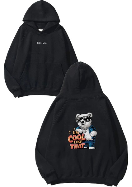 Cool 1 Tasarım Baskılı Oversize Siyah Kapüşonlu Sweatshirt