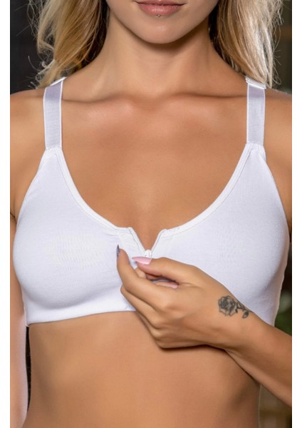 Beyaz Önden Fermuarlı Pamuklu Sütyen,günlük ve Medikal Kullanım Için, Kadın Iç Giyim