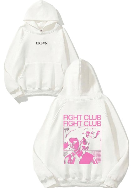 Fight Club Tasarım Baskılı Oversize Beyaz Kapüşonlu Sweatshirt