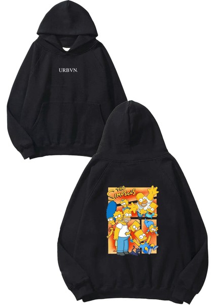 The Simpsons Tasarım Baskılı Oversize Siyah Kapüşonlu Sweatshirt