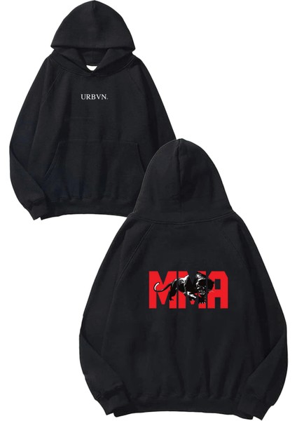 Mma Panther Tasarım Baskılı Oversize Siyah Kapüşonlu Sweatshirt
