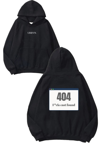 404 Tasarım Baskılı Oversize Siyah Kapüşonlu Sweatshirt