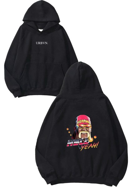 Hell Yeah Tasarım Baskılı Oversize Siyah Kapüşonlu Sweatshirt