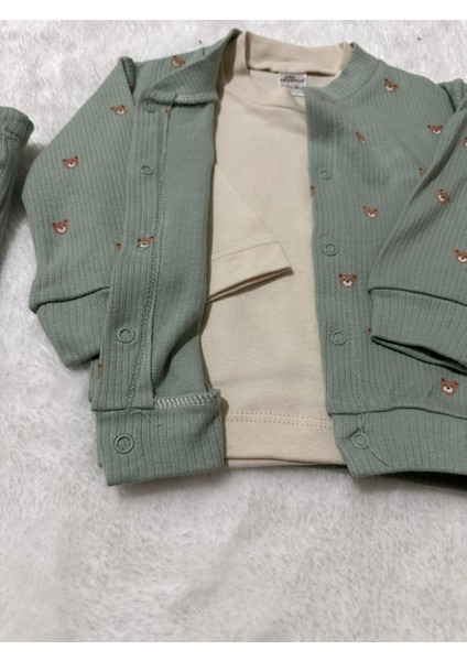 Tuembaby %100 Pamuk Ayıcık Desenli Hırka+ Uzun Kollu Body+Lastikli Tayt Unisex Bebek Takımı modelleri