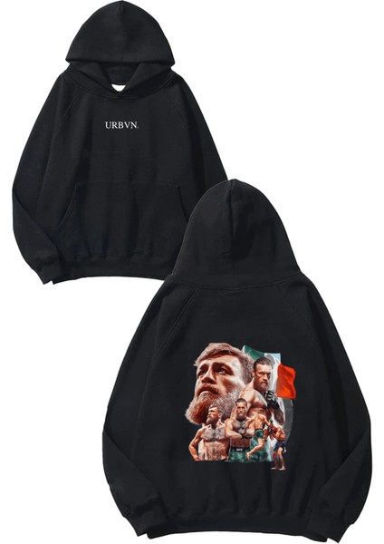 Conor Mcgregor Tasarım Baskılı Oversize Siyah Kapüşonlu Sweatshirt