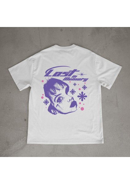 Memories Tasarım Baskılı Beyaz Oversize T-Shirt
