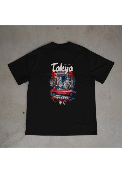 Drift Tasarım Baskılı Siyah Oversize T-Shirt
