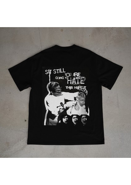 Punk Tasarım Baskılı Siyah Oversize T-Shirt