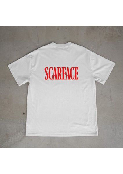 Scarface Tasarım Baskılı Beyaz Oversize T-Shirt