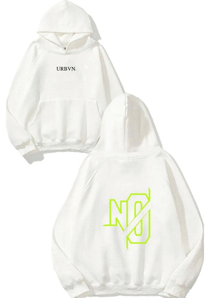 No Pain Tasarım Baskılı Oversize Beyaz Kapüşonlu Sweatshirt