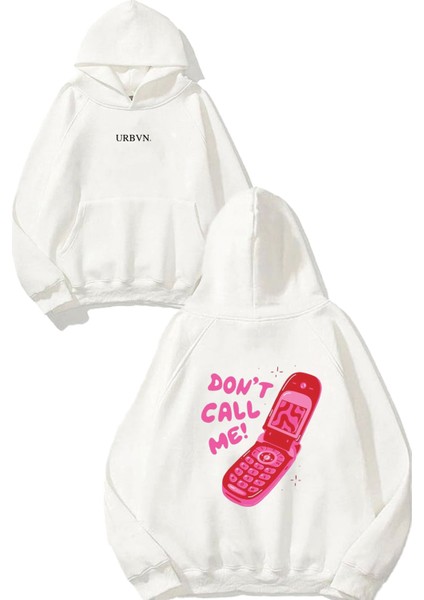 Dont Call Tasarım Baskılı Oversize Beyaz Kapüşonlu Sweatshirt