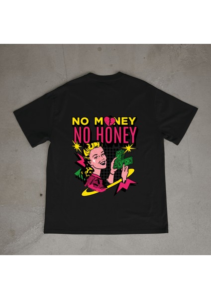 Honey Tasarım Baskılı Siyah Oversize T-Shirt