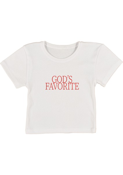 God Baskılı Beyaz Crop Top