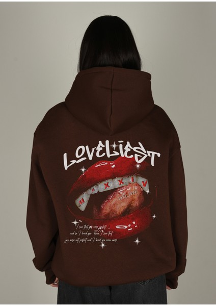 Love Baskılı Kapüşonlu Sweatshirt