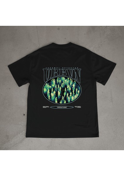 Thermal Tasarım Baskılı Siyah Oversize T-Shirt