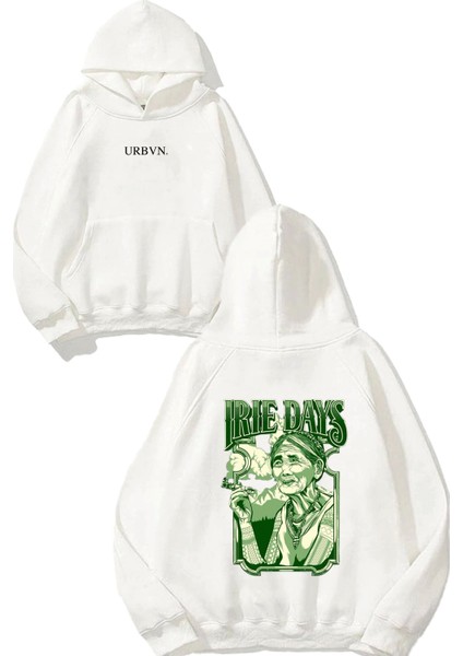 Irie Days Tasarım Baskılı Oversize Beyaz Kapüşonlu Sweatshirt