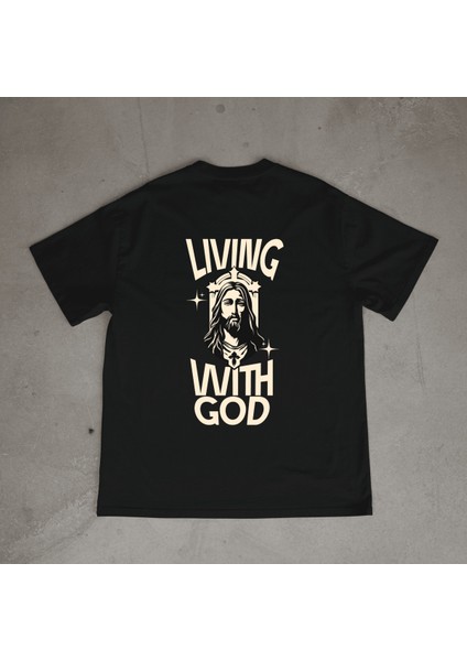 Livinggod Tasarım Baskılı Siyah Oversize T-Shirt