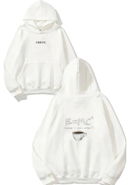 Coffee Tasarım Baskılı Oversize Beyaz Kapüşonlu Sweatshirt