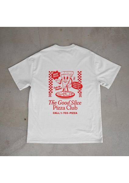 Pizza Tasarım Baskılı Beyaz Oversize T-Shirt