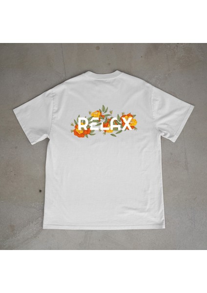 Relax Tasarım Baskılı Beyaz Oversize T-Shirt