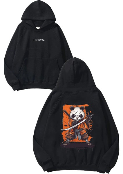 Kungfu Panda 1 Tasarım Baskılı Oversize Siyah Kapüşonlu Sweatshirt