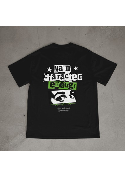 Character Tasarım Baskılı Siyah Oversize T-Shirt
