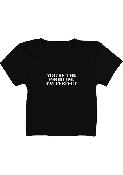 Perfect Baskılı Siyah Crop Top