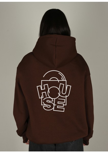 House Baskılı Kapüşonlu Sweatshirt