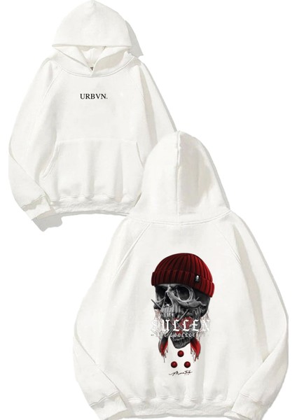 Sullen Art Collective Tasarım Baskılı Oversize Beyaz Kapüşonlu Sweatshirt
