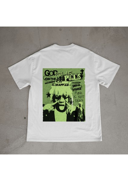 Punk Tasarım Baskılı Beyaz Oversize T-Shirt