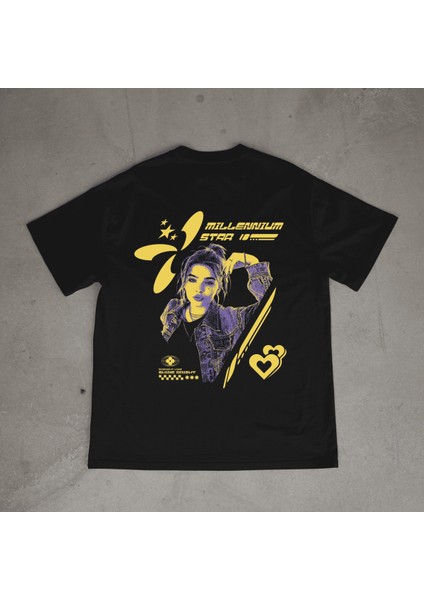Milenium Tasarım Baskılı Siyah Oversize T-Shirt