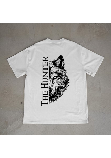 Hunter Tasarım Baskılı Beyaz Oversize T-Shirt
