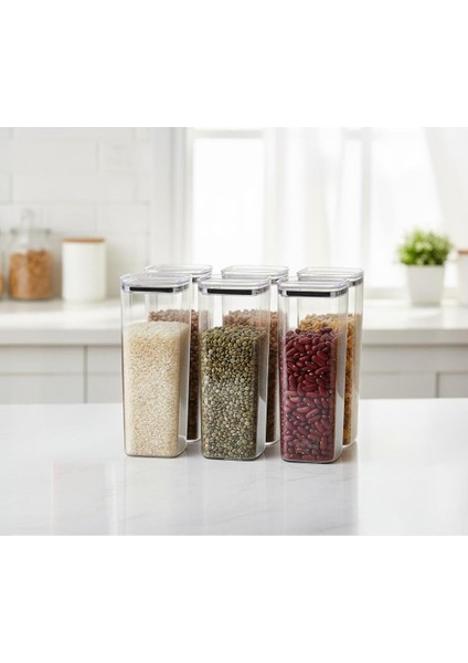 Uzun Kare Hava Geçirmez Erzak Saklama Kabı 6 Adet 3100 ml