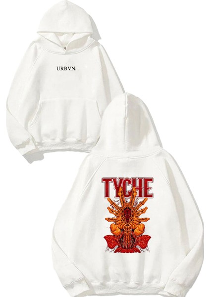 Tyche Tasarım Baskılı Oversize Beyaz Kapüşonlu Sweatshirt