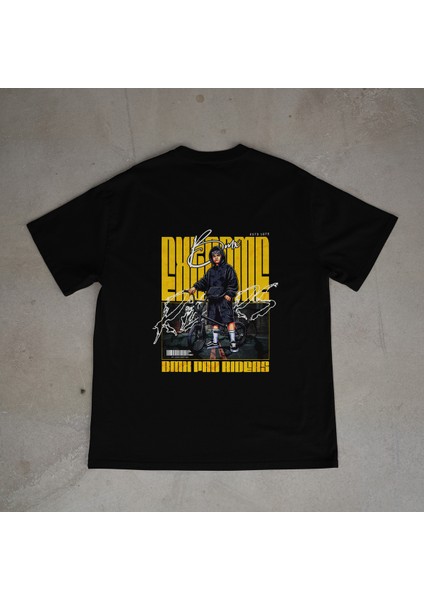 Bmx Tasarım Baskılı Siyah Oversize T-Shirt