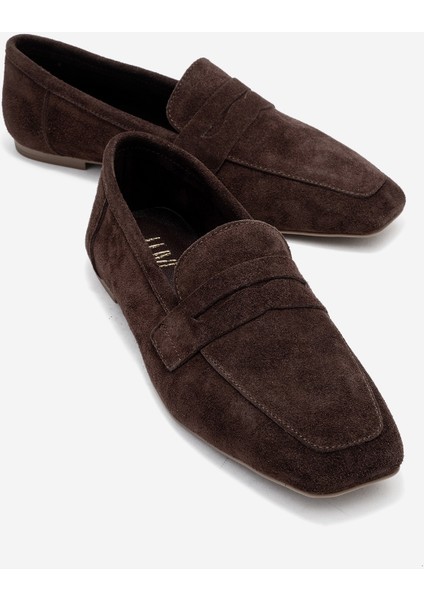 Rubra Kahverengi Süet Hakiki Deri Kadın Loafer Ayakkabı