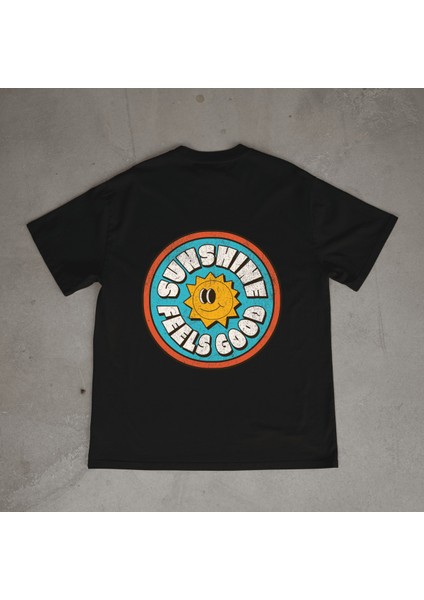 Sunshine Tasarım Baskılı Siyah Oversize T-Shirt