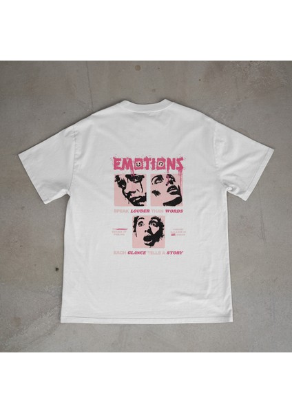 Emotions Tasarım Baskılı Beyaz Oversize T-Shirt