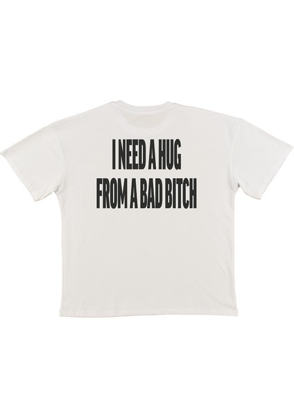 Need Hugh Baskılı Beyaz Oversize T-Shirt