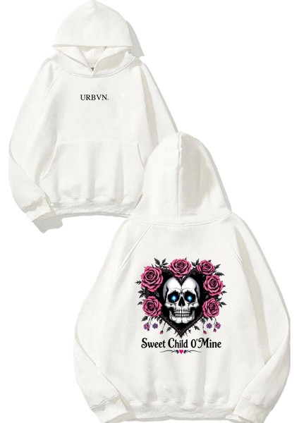 Sweet Child Tasarım Baskılı Oversize Beyaz Kapüşonlu Sweatshirt