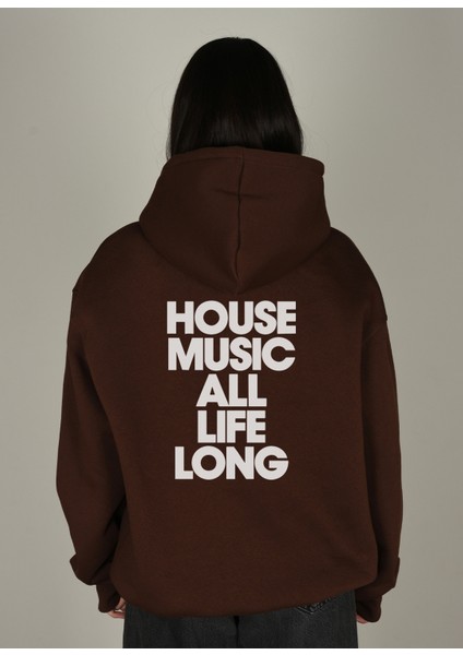 House Music Baskılı Kapüşonlu Sweatshirt